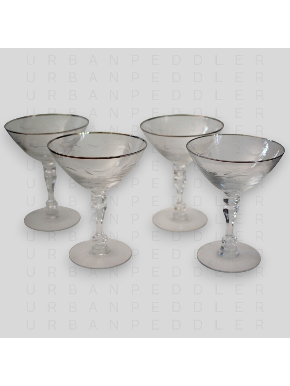 TIFFIN-FRANCISCAN Carillon Set/4 Champagne*Crystal*Platinum*Vine*VTG*Stem 17646